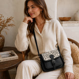 Black Leather Crossbody Bag – Animal Print Flap Sling Purse