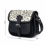 Black Leather Crossbody Bag – Animal Print Flap Sling Purse