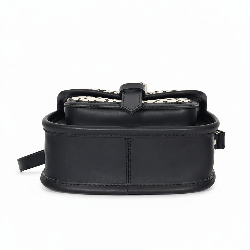 Black Leather Crossbody Bag – Animal Print Flap Sling Purse