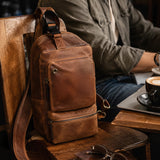Men’s Tan Leather Crossbody Bag – Genuine Leather Sling Bag