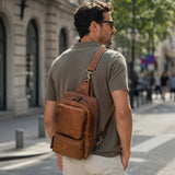 Men’s Tan Leather Crossbody Bag – Genuine Leather Sling Bag
