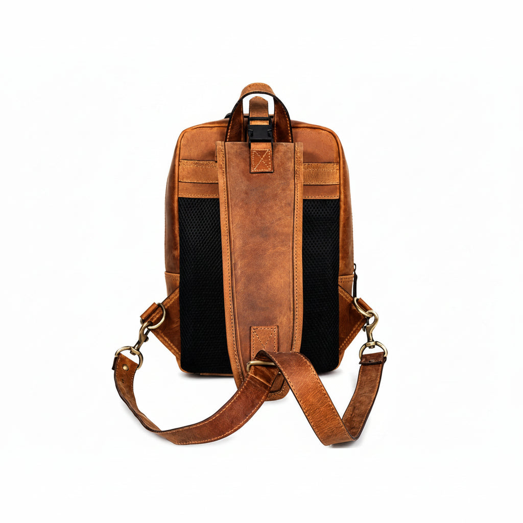Men’s Tan Leather Crossbody Bag – Genuine Leather Sling Bag