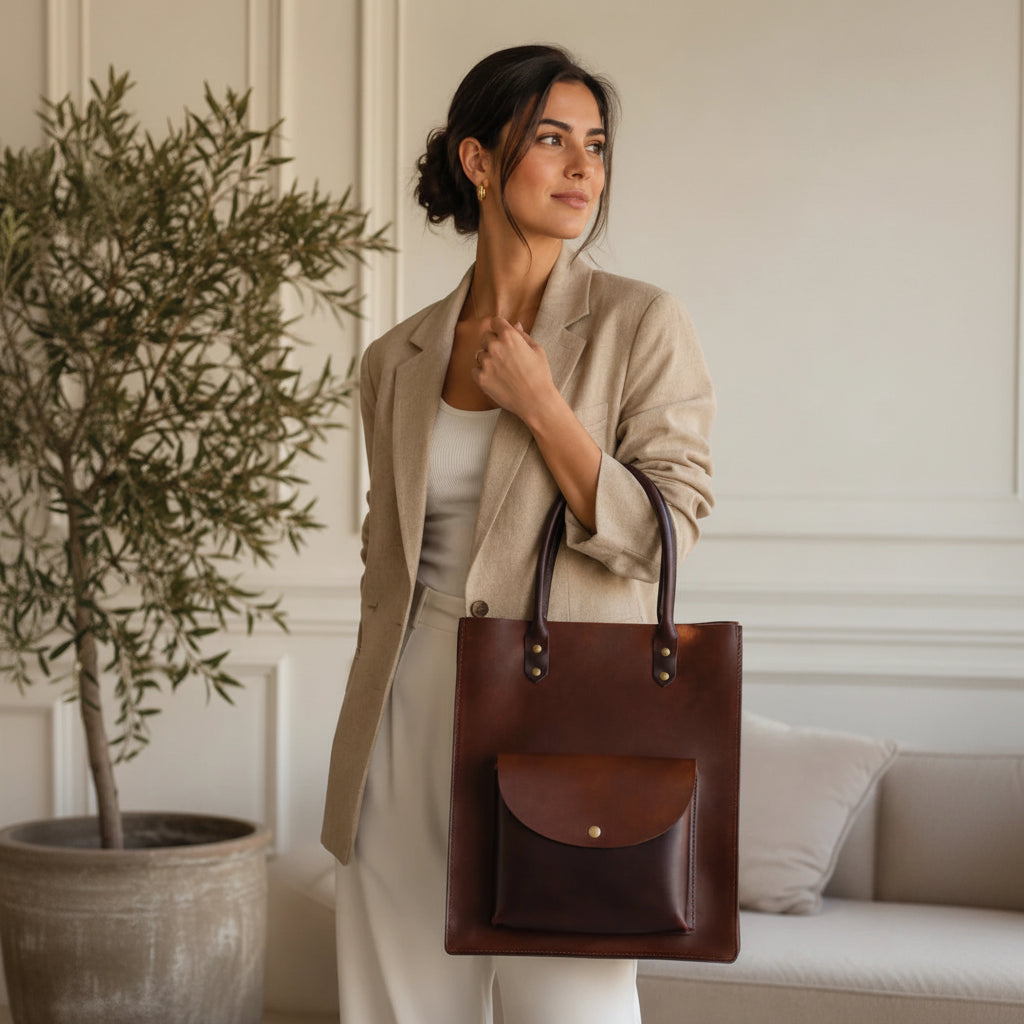 Brown Genuine Leather Shopper Tote Bag – Women’s Shoulder Bag