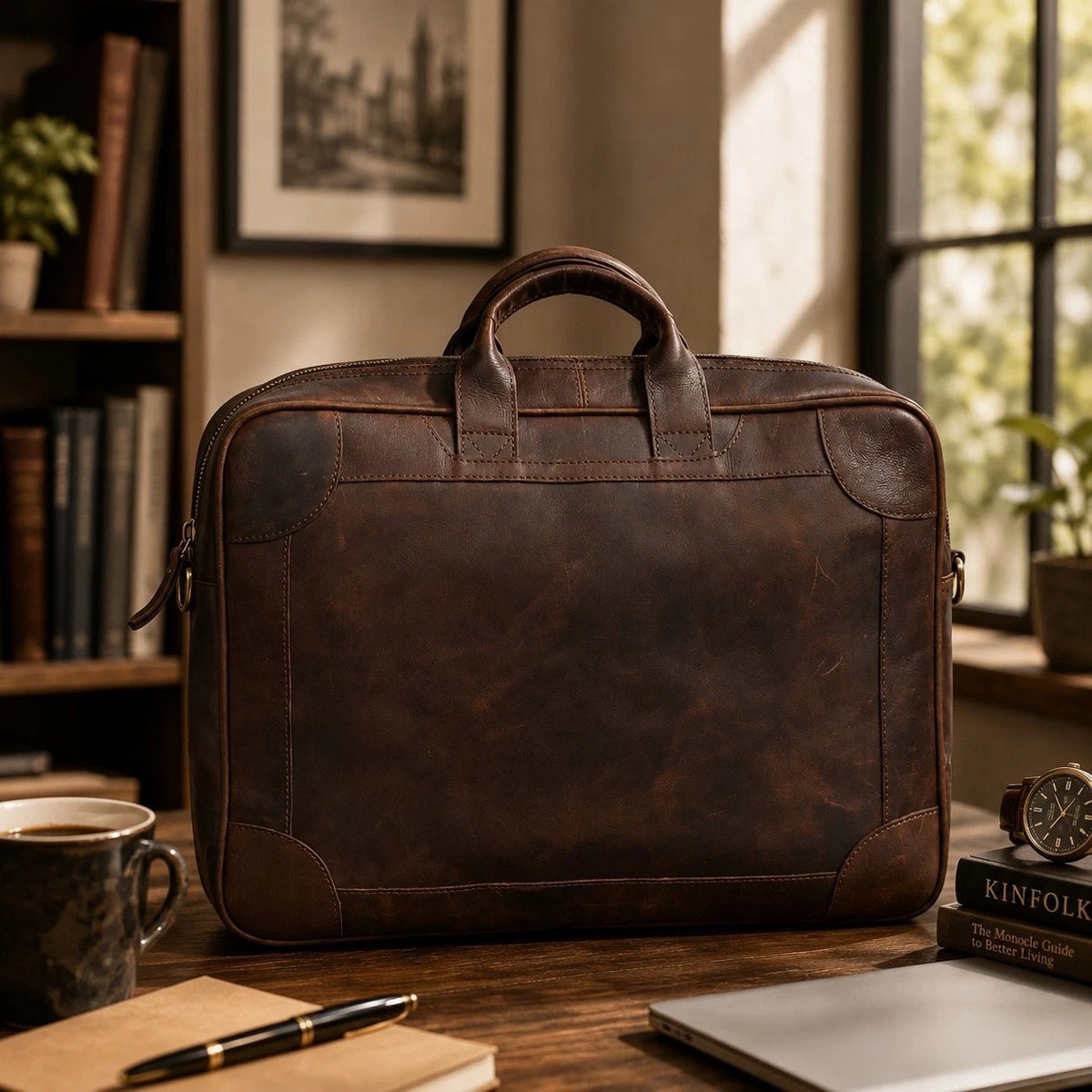 Vintage Leather Laptop Messenger Bag – Men’s Shoulder Satchel